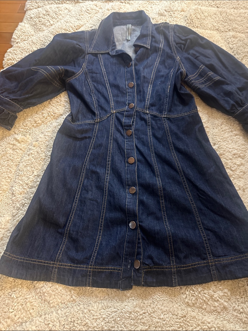 Anthropologie Dark Wash Denim Button-Front Mini Dress - Picture 6 of 11